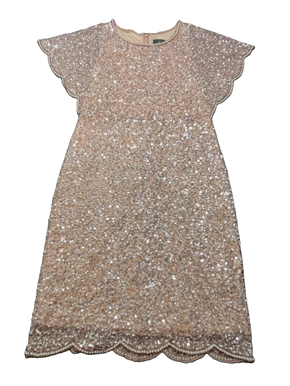 Adrianna Papell Rose Gold Pearl Sequin Flutter Sleeves Dress 12